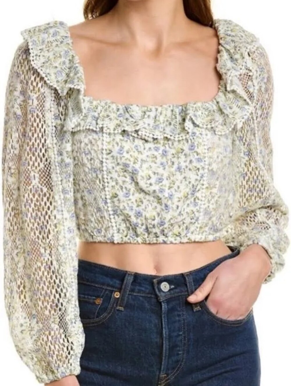 LoveShackFancy Dorabella White Garden Stream Crop Top